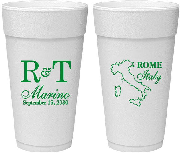 Personalized Wedding 24 oz Foam Cups - Italy | 514