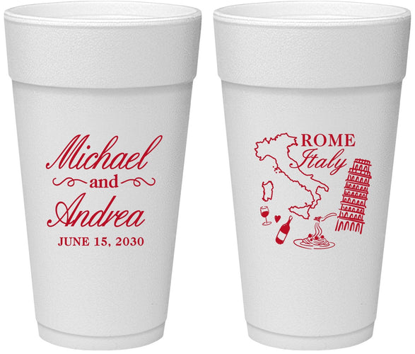 Personalized Wedding 24 oz Foam Cups - Italy | 515