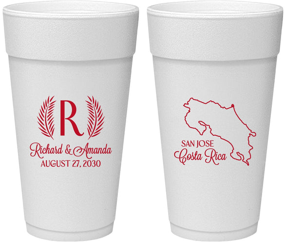 Personalized Wedding 24 oz Foam Cups - Costa Rica | 518