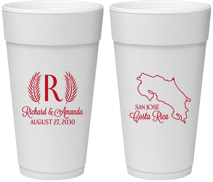 Personalized Wedding 24 oz Foam Cups - Costa Rica | 518