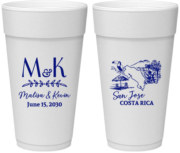 Personalized Wedding 24 oz Foam Cups - Costa Rica | 519
