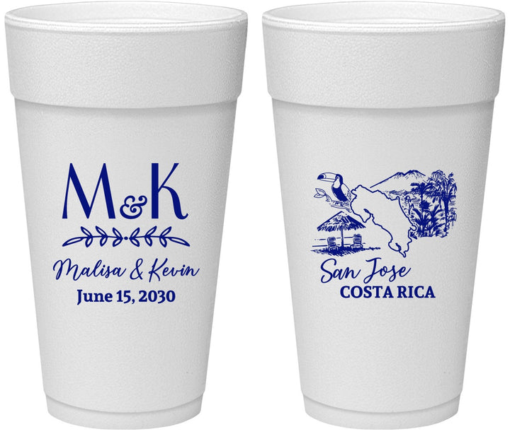 Personalized Wedding 24 oz Foam Cups - Costa Rica | 519