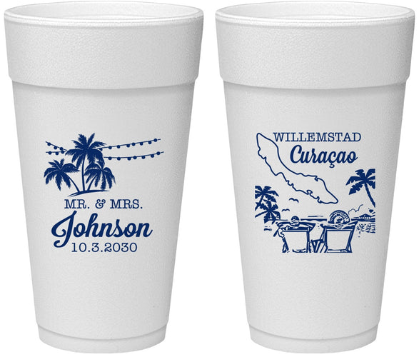 Personalized Wedding 24 oz Foam Cups - Curacao | 521