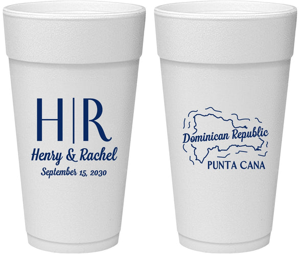 Personalized Wedding 24 oz Foam Cups - Domincan Republic | 522
