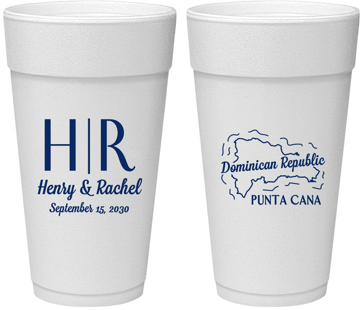 Personalized Wedding 24 oz Foam Cups - Domincan Republic | 522