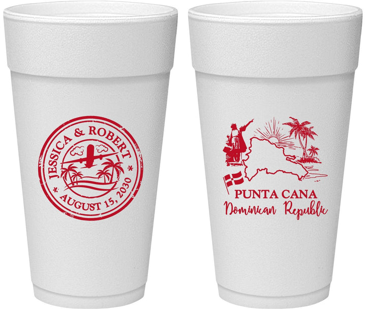 Personalized Wedding 24 oz Foam Cups - Domincan Republic | 523