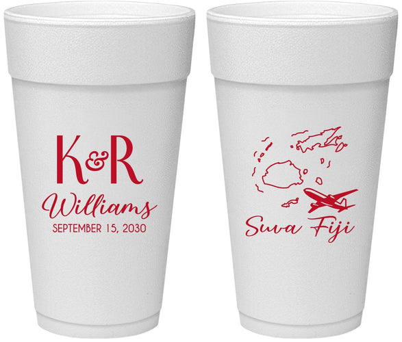 Personalized Wedding 24 oz Foam Cups - Fiji | 524