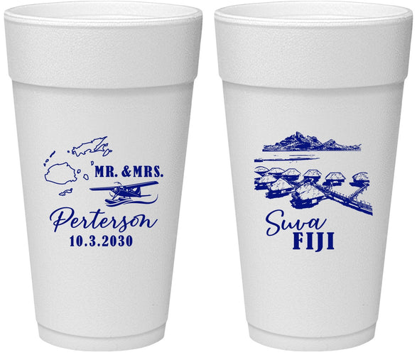 Personalized Wedding 24 oz Foam Cups - Fiji | 525
