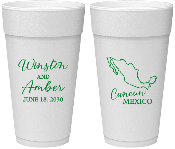 Personalized Wedding 24 oz Foam Cups - Mexico | 534