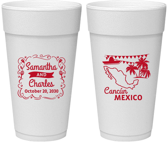 Personalized Wedding 24 oz Foam Cups - Mexico | 535