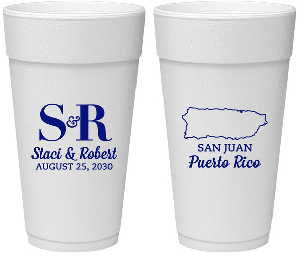 Personalized Wedding 24 oz Foam Cups - Puerto Rico | 538