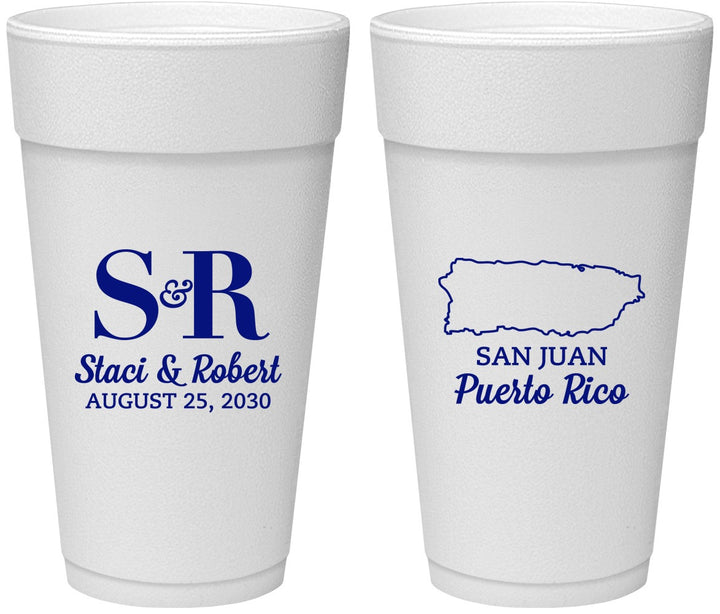 Personalized Wedding 24 oz Foam Cups - Puerto Rico | 538