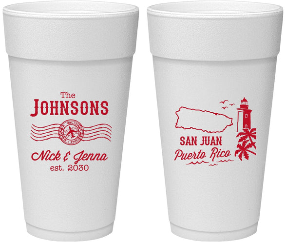 Personalized Wedding 24 oz Foam Cups - Puerto Rico | 539