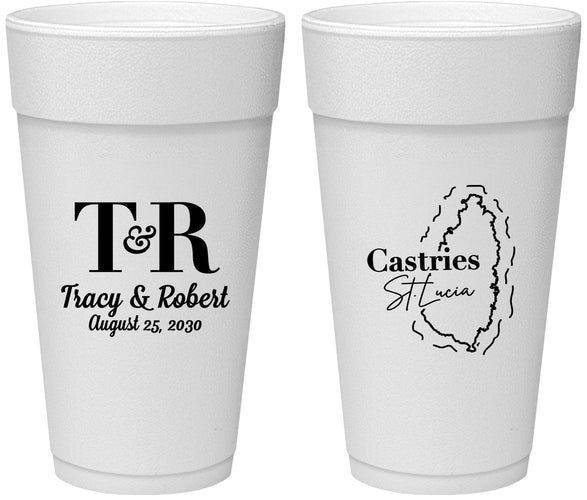 Personalized Wedding 24 oz Foam Cups - St Lucia | 540