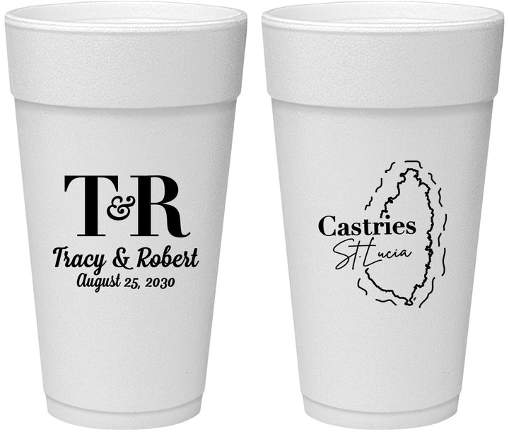 Personalized Wedding 24 oz Foam Cups - St Lucia | 540