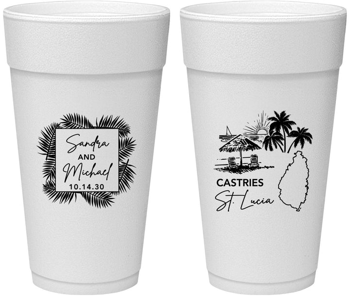 Personalized Wedding 24 oz Foam Cups - St Lucia | 541