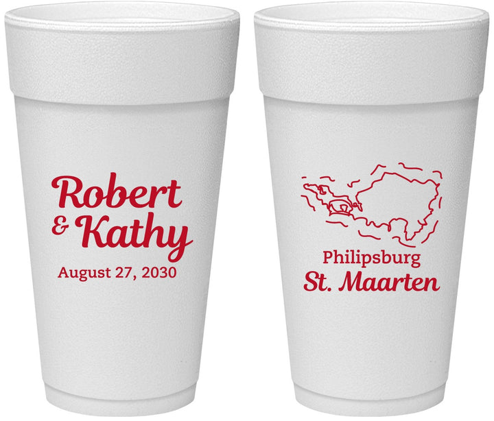 Personalized Wedding 24 oz Foam Cups - St Maarten | 542