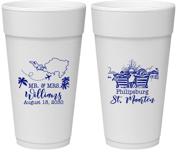 Personalized Wedding 24 oz Foam Cups - St Maarten | 543