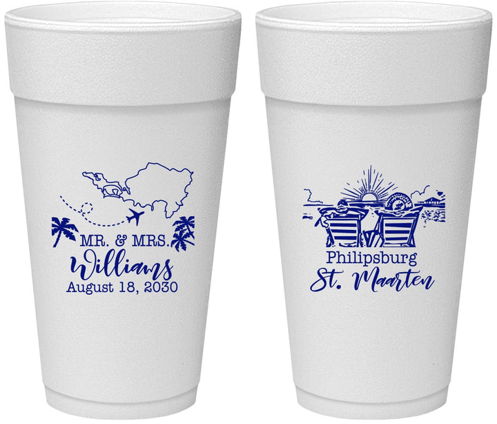 Personalized Wedding 24 oz Foam Cups - St Maarten | 543