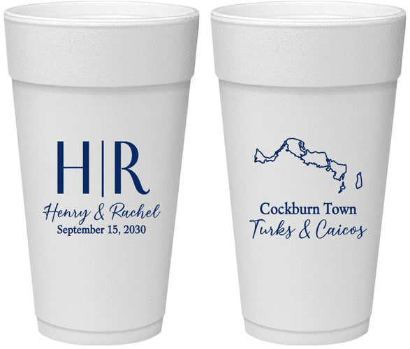 Personalized Wedding 24 oz Foam Cups - Turks And Caicos | 546