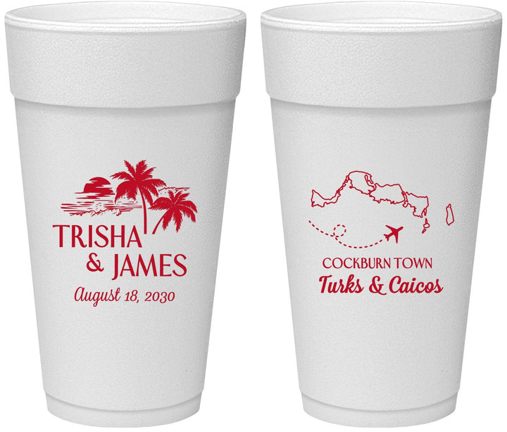 Personalized Wedding 24 oz Foam Cups - Turks And Caicos | 547