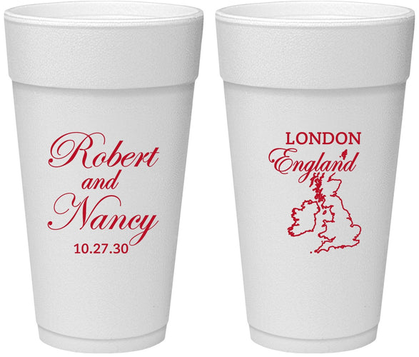 Personalized Wedding 24 oz Foam Cups - England | 548