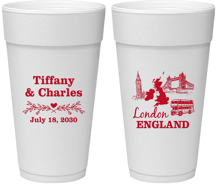 Personalized Wedding 24 oz Foam Cups - England | 549