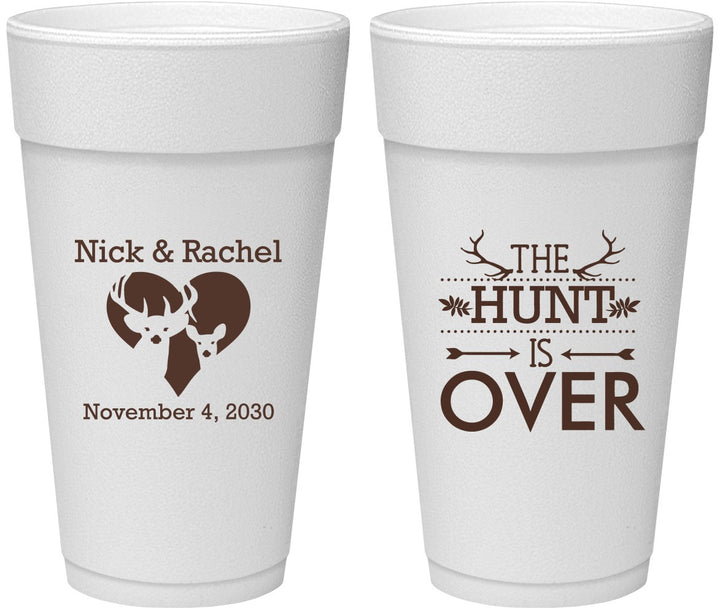 Personalized Wedding 24 oz Foam Cups - The Hunt Is Over | 554