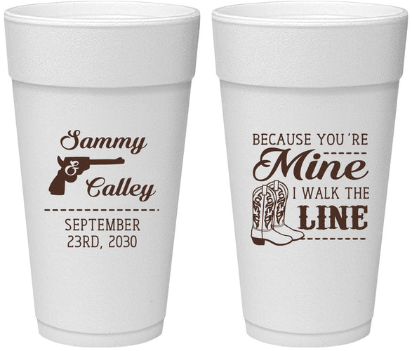 Personalized Wedding 24 oz Foam Cups - I Walk The Line | 555