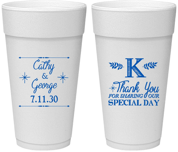 Personalized Wedding 24 oz Foam Cups - Monogram | 556