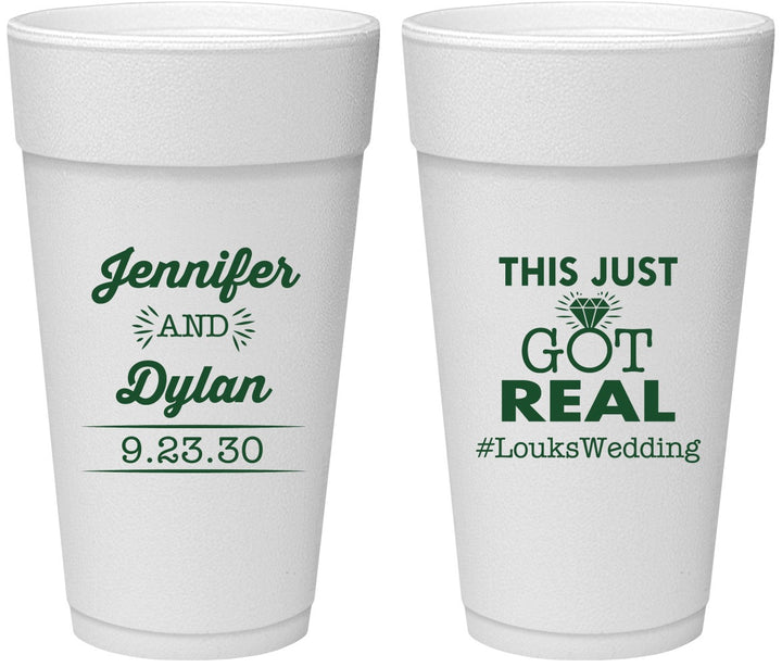 Personalized Wedding 24 oz Foam Cups - Just Got Real | 557