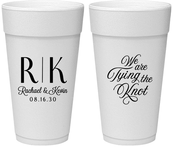 Personalized Wedding 24 oz Foam Cups - Monogram Tying Knot | 559