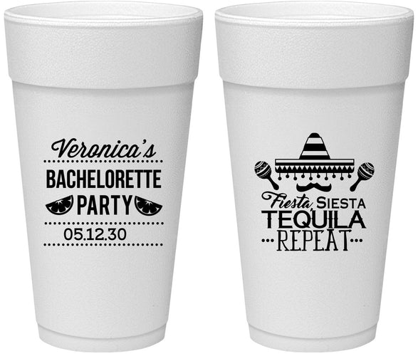 Personalized Bachelorette 24 oz Foam Cups - Fiesta Siesta Tequila Repeat | 60000