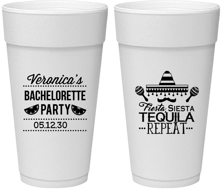 Personalized Bachelorette 24 oz Foam Cups - Fiesta Siesta Tequila Repeat | 60000