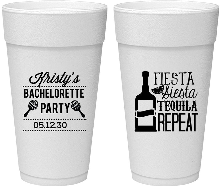 Personalized Bachelorette 24 oz Foam Cups - Fiesta Siesta Tequila Repeat | 60002