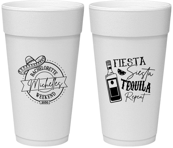 Personalized Bachelorette 24 oz Foam Cups - Fiesta Siesta Tequila Repeat | 60004