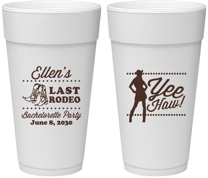 Personalized Bachelorette 24 oz Foam Cups - Last Rodeo | 60021