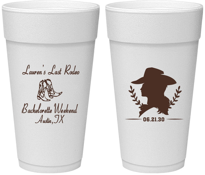 Personalized Bachelorette 24 oz Foam Cups - Last Rodeo | 60022