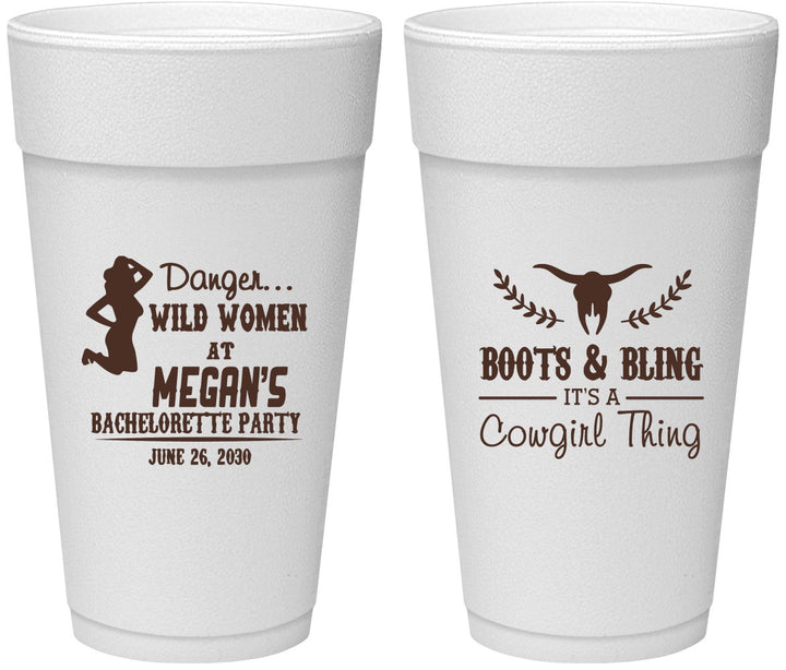 Personalized Bachelorette 24 oz Foam Cups - Boots And Bling | 60023