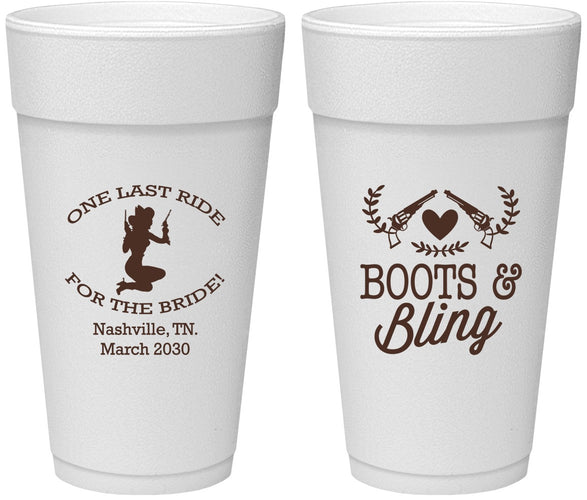 Personalized Bachelorette 24 oz Foam Cups - One Last Ride | 60024