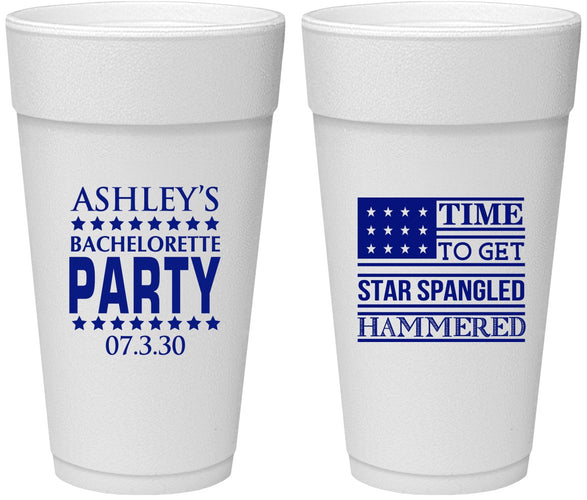 Personalized Bachelorette 24 oz Foam Cups - Star Spangled Hammered | 60025