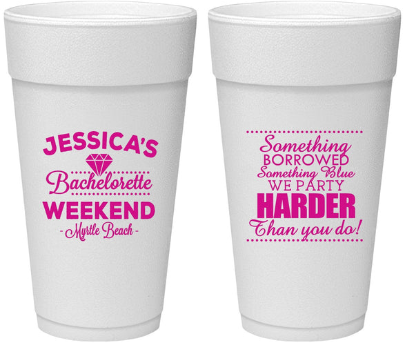 Personalized Bachelorette 24 oz Foam Cups - Something Borrowed | 60028