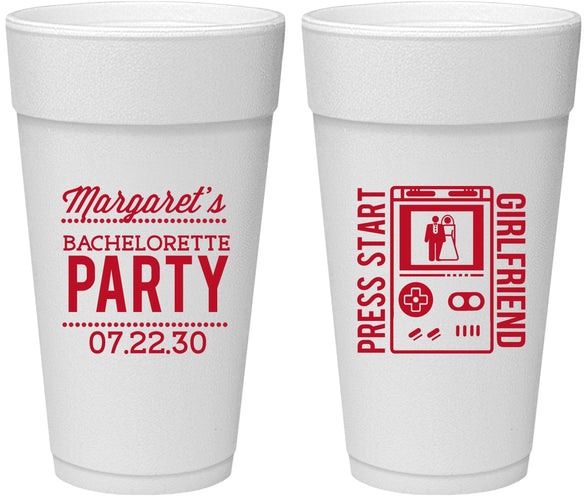 Personalized Bachelorette 24 oz Foam Cups - Video Games | 60039