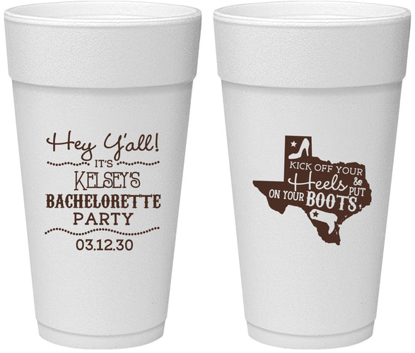 Personalized Bachelorette 24 oz Foam Cups - Texas Cowgirl | 60041