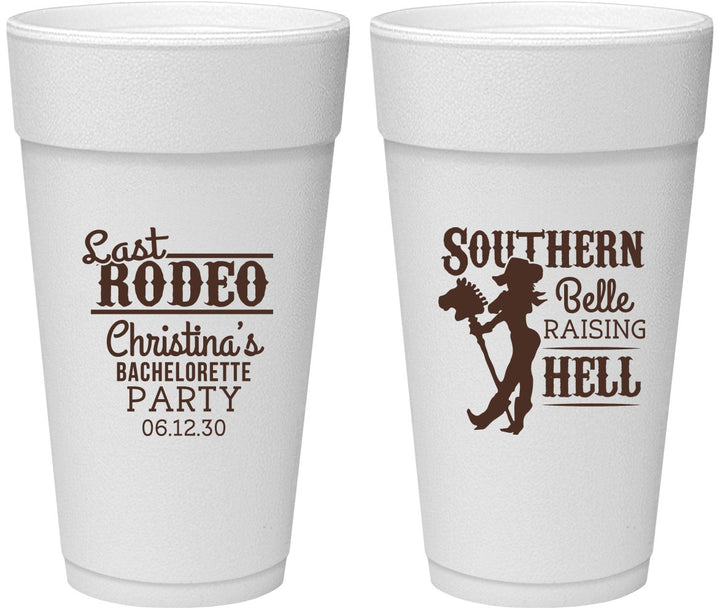 Personalized Bachelorette 24 oz Foam Cups - Raising Hell Last Rodeo | 60042