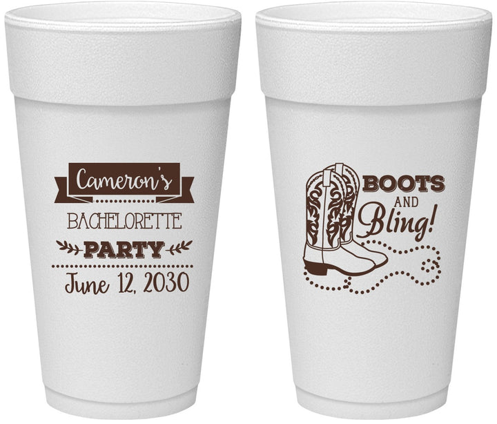Personalized Bachelorette 24 oz Foam Cups - Boots And Bling | 60044