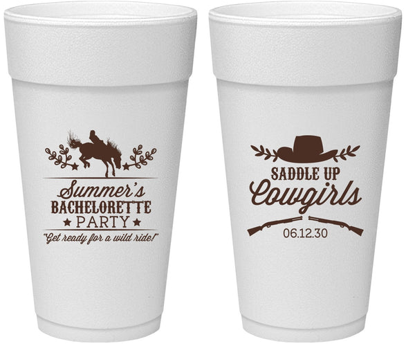 Personalized Bachelorette 24 oz Foam Cups - Saddle Up Cowgirls | 60045