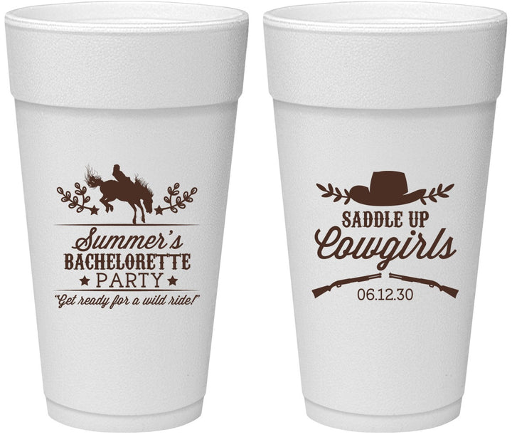 Personalized Bachelorette 24 oz Foam Cups - Saddle Up Cowgirls | 60045