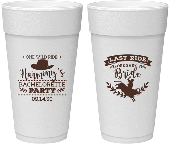 Personalized Bachelorette 24 oz Foam Cups - Last Ride Before Bride | 60046