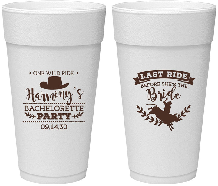 Personalized Bachelorette 24 oz Foam Cups - Last Ride Before Bride | 60046